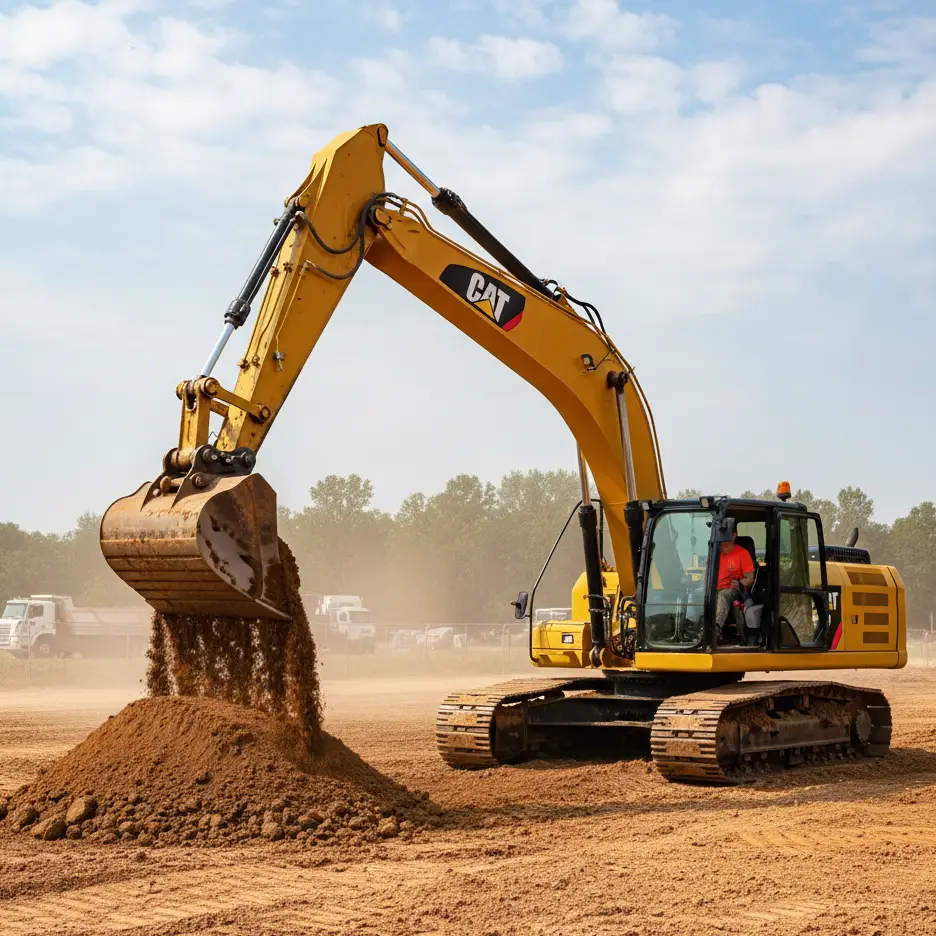 relleno de terrenos con excavadora